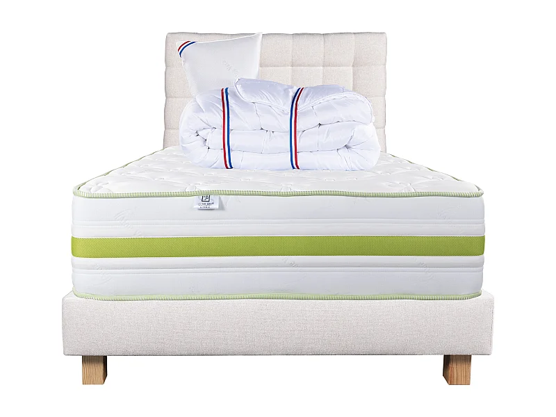 Ensemble Matelas 90x190 cm, Rêverie, 30 cm + sommier beige + oreiller + couette + TDL
