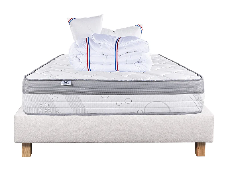 Ensemble Matelas 140x190 cm, ViscoPlus, 26 cm + sommier beige + 2 oreillers + couette