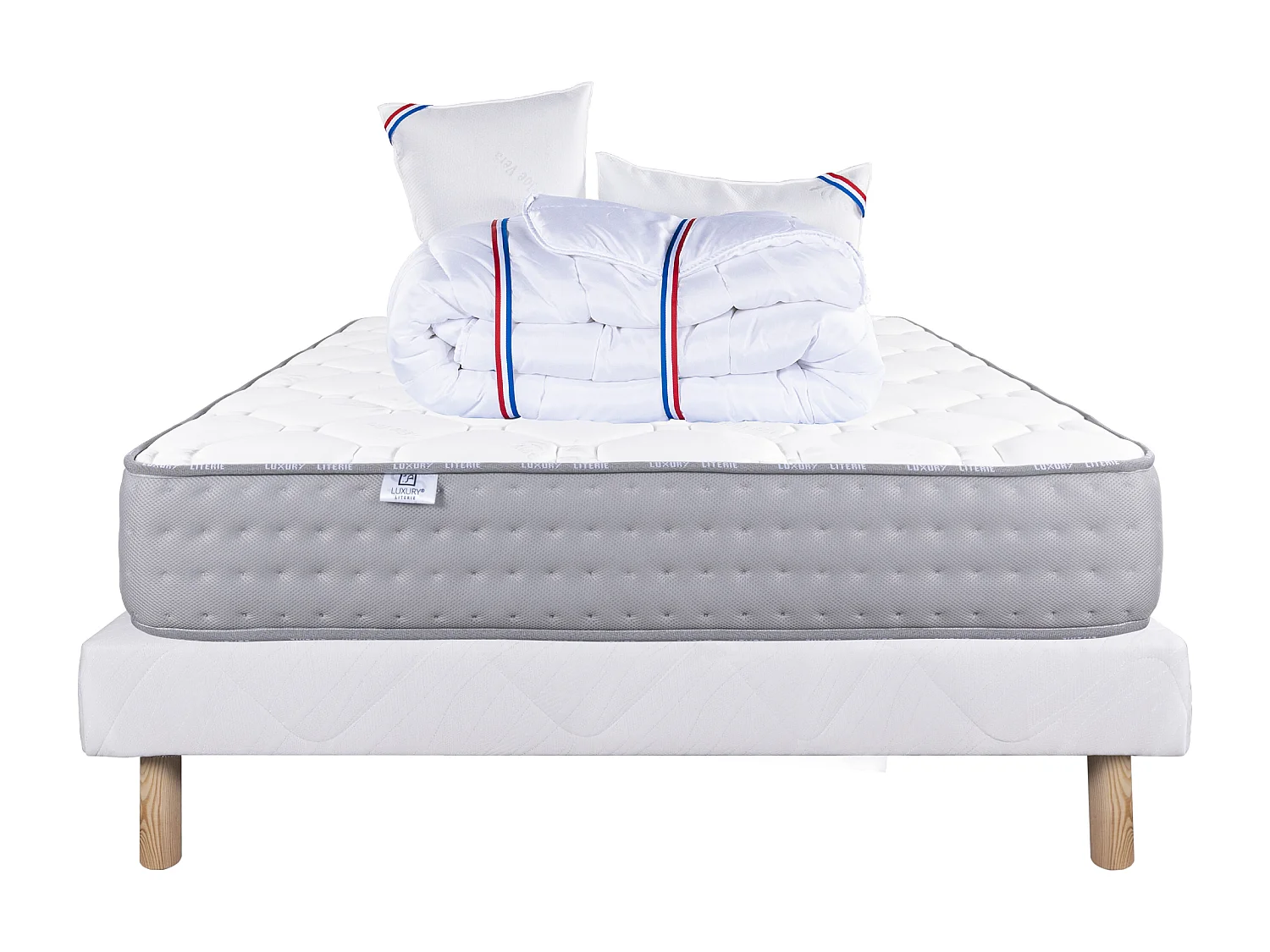 Ensemble Matelas 140x190 cm, Zen, 20 cm + sommier blanc + 2 oreillers + couette