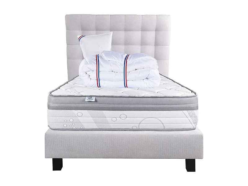 Ensemble Matelas 90x190 cm, ViscoPlus, 26 cm + sommier gris + oreiller + couette + TDL