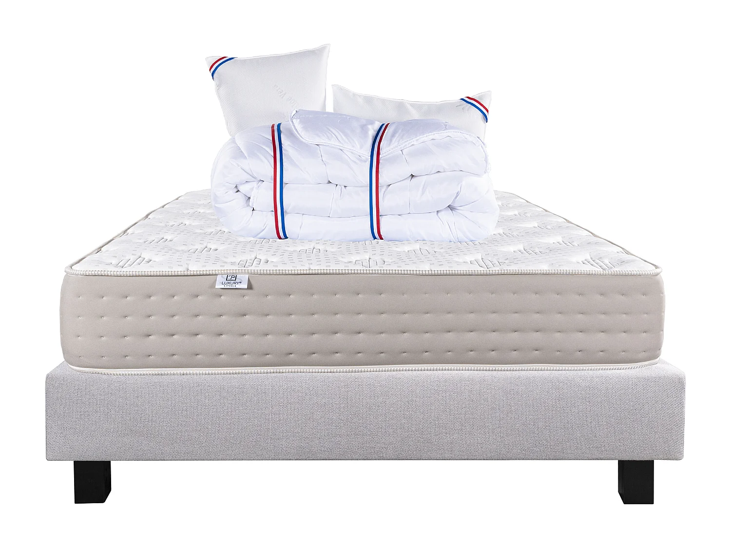 Ensemble Matelas 140x190 cm, Dreamlux, 26 cm + sommier gris + 2 oreillers + couette