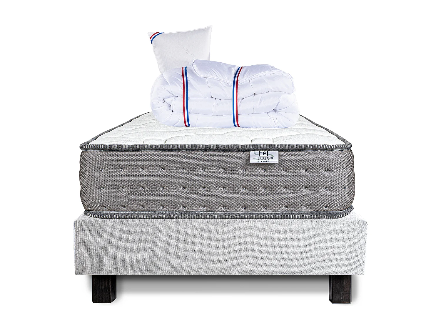 Ensemble Matelas 90x190 cm, Zen, 20 cm + sommier gris + oreiller + couette