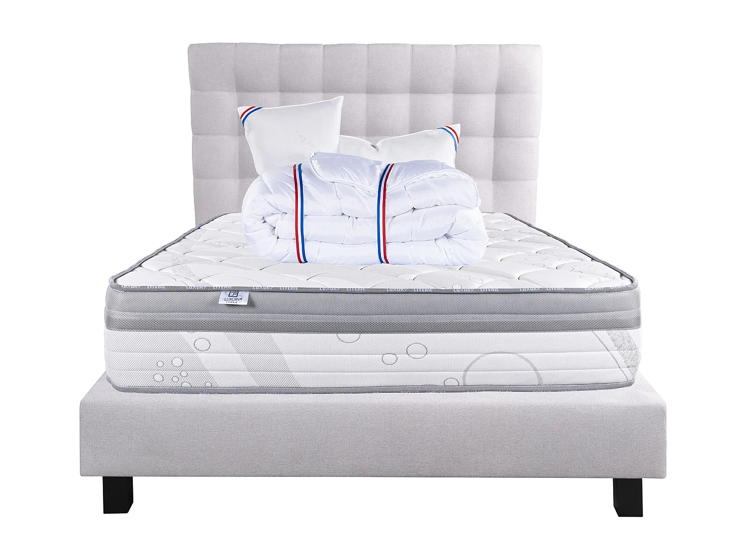 Ensemble Matelas 160x200 cm, ViscoPlus, 26 cm + sommier gris + 2 oreillers + couette + TDL