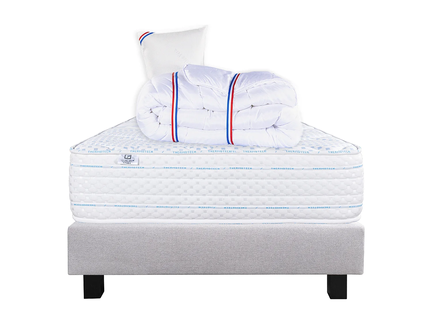 Ensemble Matelas 90x190 cm, Thermotec, 24 cm + sommier gris + oreiller + couette