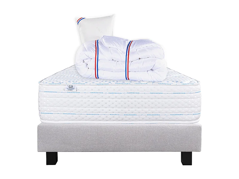 Ensemble Matelas 90x190 cm, Thermotec, 24 cm + sommier gris + oreiller + couette
