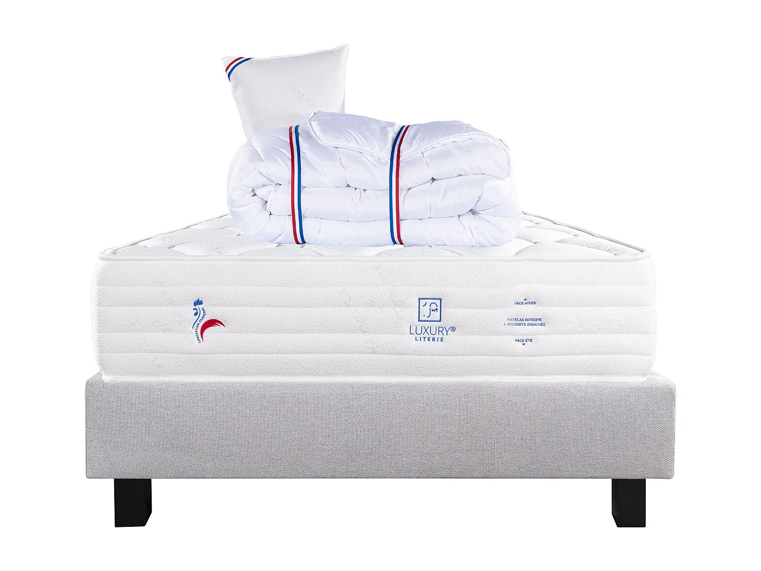 Ensemble Matelas 90x190 cm, Patriote Mousse, 27 cm + sommier gris + oreiller + couette