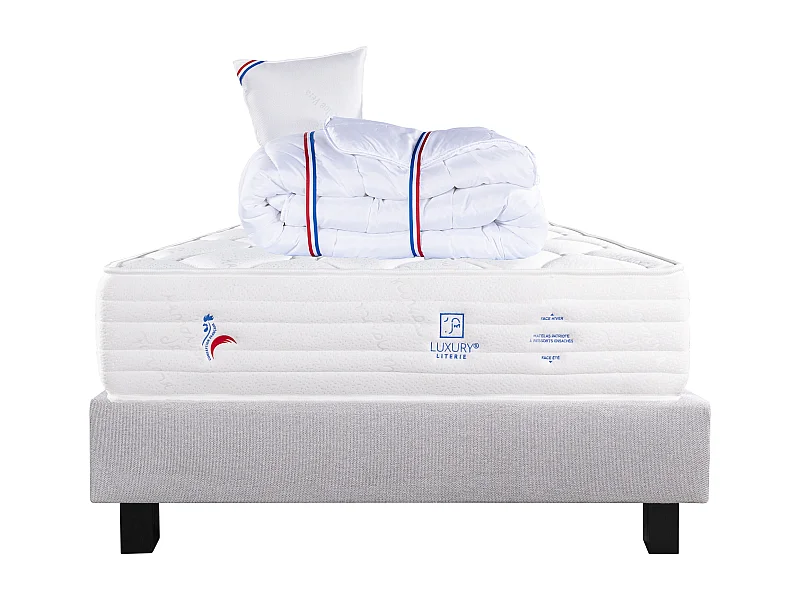 Ensemble Matelas 90x190 cm, Patriote Mousse, 27 cm + sommier gris + oreiller + couette