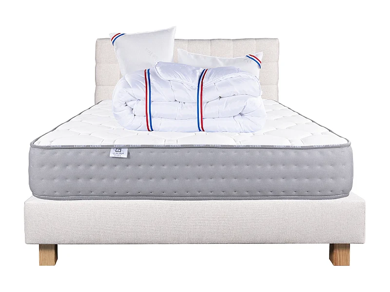 Ensemble Matelas 140x200 cm, Zen, 20 cm + sommier beige + 2 oreillers + couette + TDL