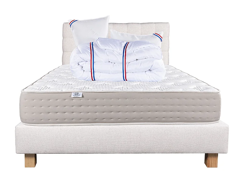 Conjunto de colchão 160x200 cm Dreamlux, estrado estofado, travesseiros, edredom e cabeceira - Qualidade superior e conforto ideal para um orçamento controlado!