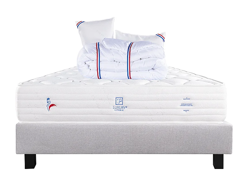 Ensemble Matelas 140x190 cm, Patriote Mousse, 27 cm + sommier gris + 2 oreillers + couette