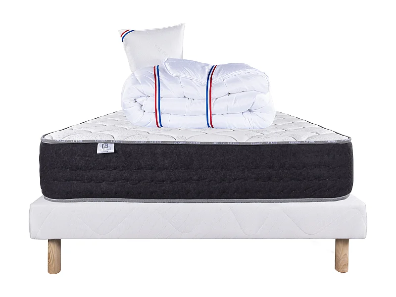 Ensemble Matelas 90x190 cm, Sérénité, 27 cm + sommier blanc + oreiller + couette