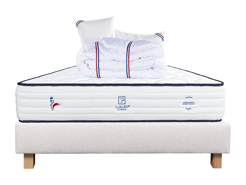 Ensemble Matelas 160x200 cm, Patriote, 27 cm + sommier beige + 2 oreillers + couette