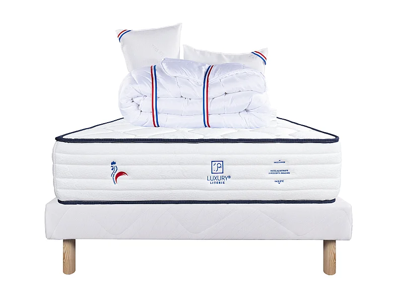 Ensemble Matelas 140x190 cm, Patriote, 27 cm + sommier blanc + 2 oreillers + couette