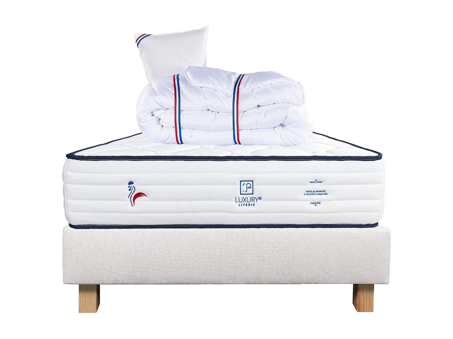 Ensemble Matelas 90x190 cm, Patriote, 27 cm + sommier beige + oreiller + couette