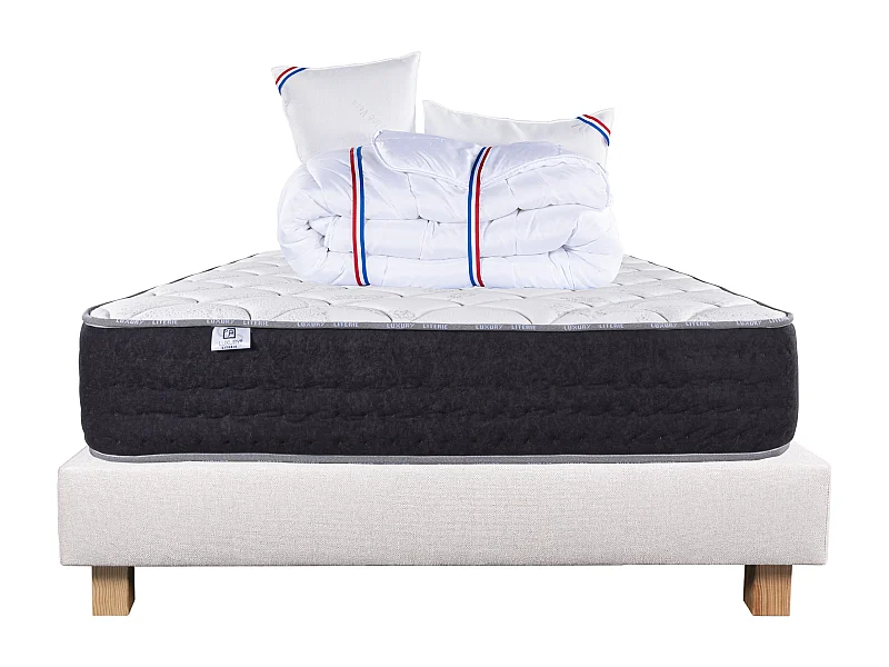 Ensemble Matelas 140x200 cm, Sérénité, 27 cm + sommier beige + 2 oreillers + couette