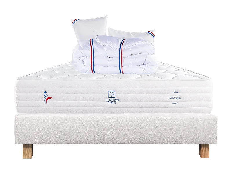 Ensemble Matelas 140x200 cm, Patriote Mousse, 27 cm + sommier beige + 2 oreillers +couette