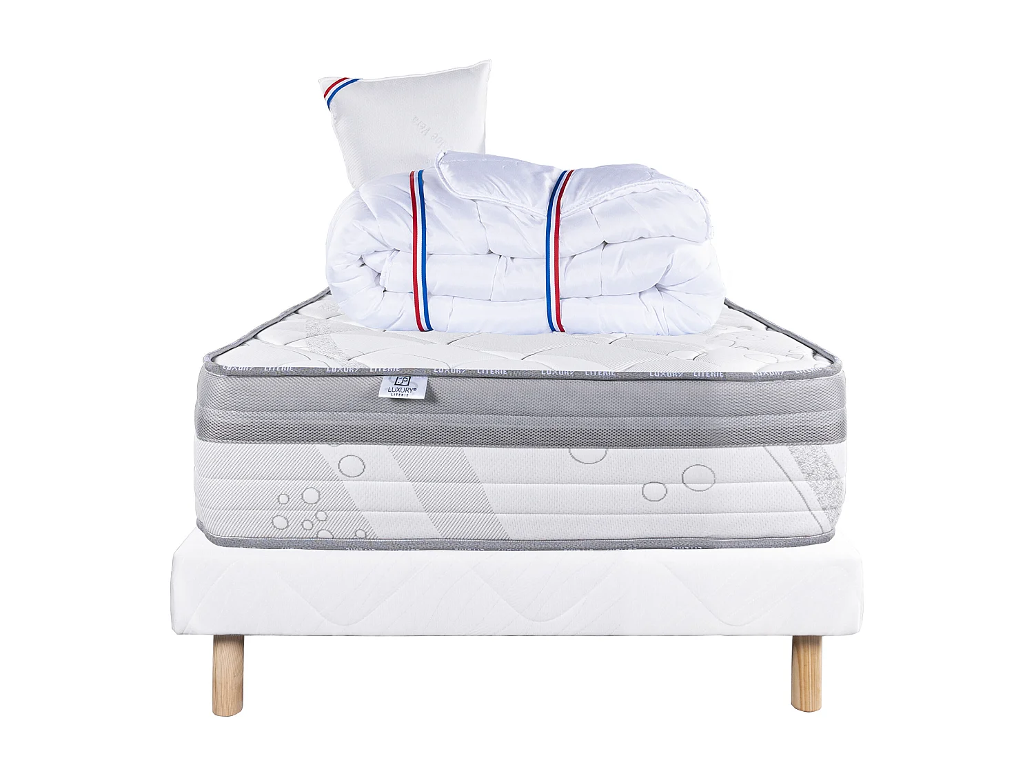 Ensemble Matelas 90x190 cm, ViscoPlus, 26 cm + sommier blanc + oreiller + couette