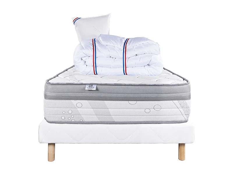Ensemble Matelas 90x190 cm, ViscoPlus, 26 cm + sommier blanc + oreiller + couette