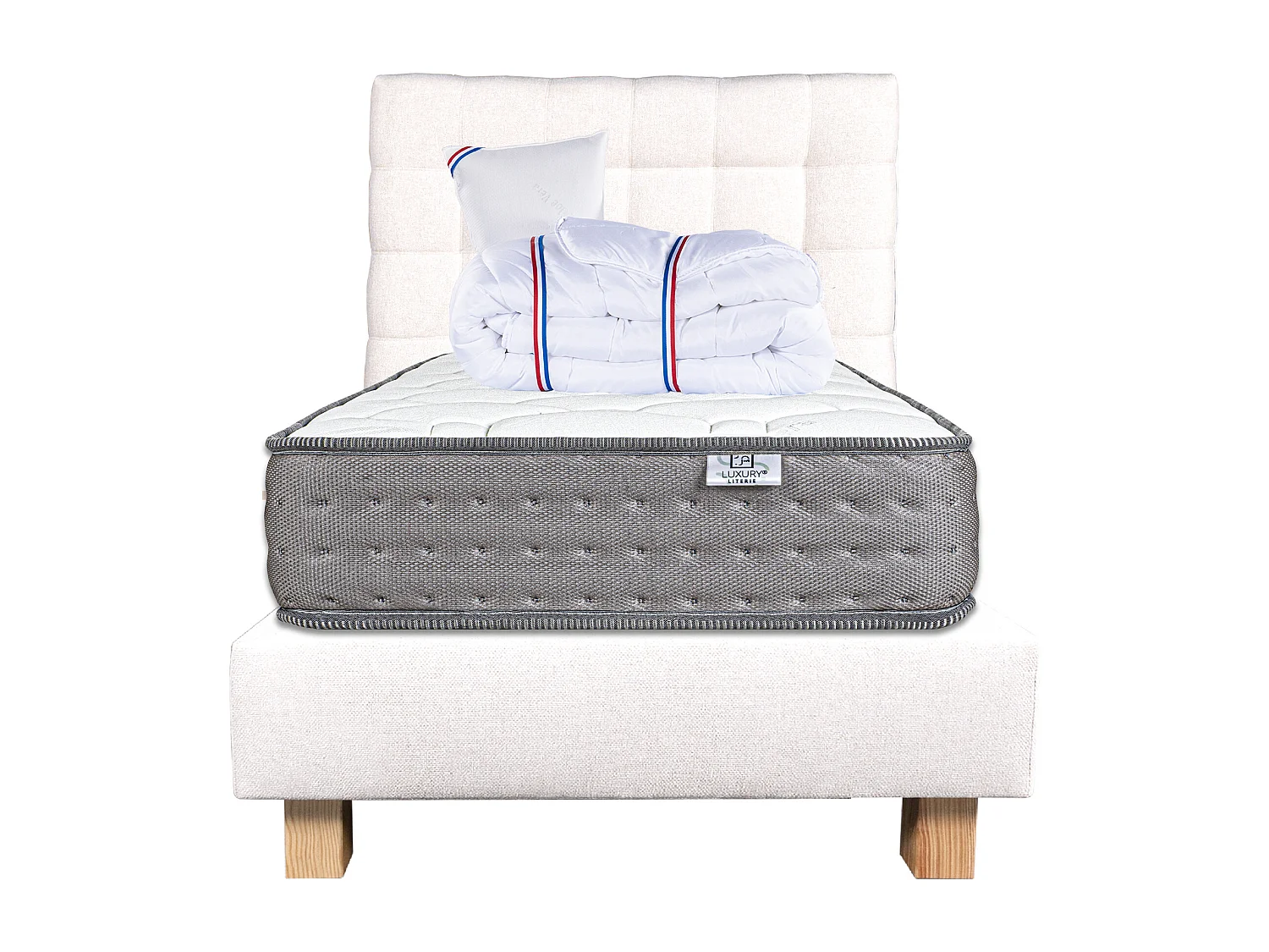 Ensemble Matelas 90x190 cm, Zen, 20 cm + sommier beige + oreiller + couette + TDL