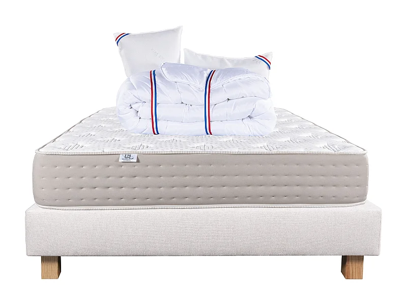 Ensemble Matelas 140x200 cm, Dreamlux, 26 cm + sommier beige + 2 oreillers + couette