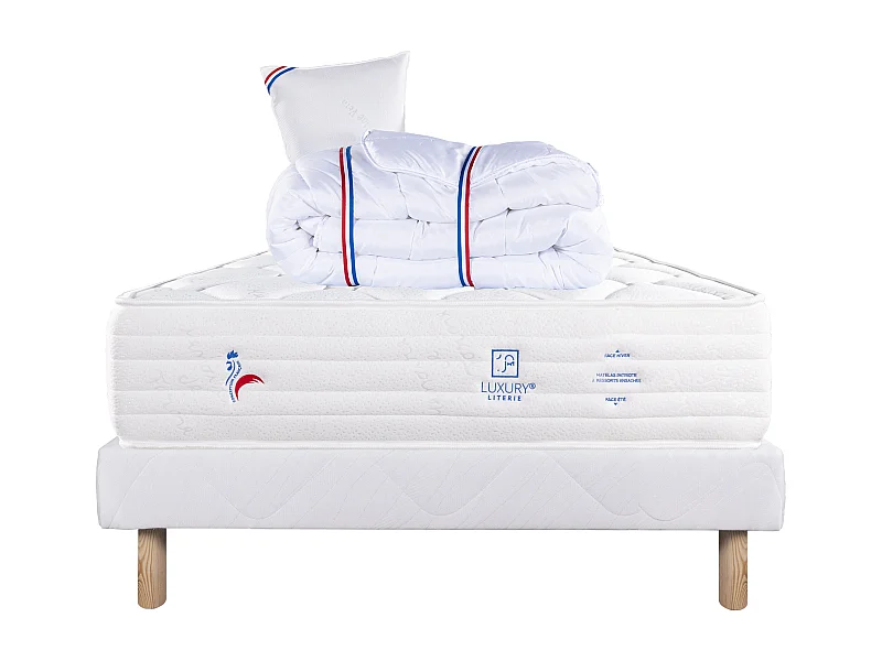 Ensemble Matelas 90x190 cm, Patriote Mousse, 27 cm + sommier blanc + oreiller + couette