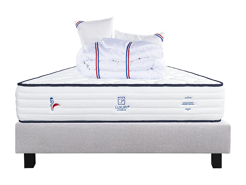 Ensemble Matelas 140x190 cm, Patriote, 27 cm + sommier gris + 2 oreillers + couette