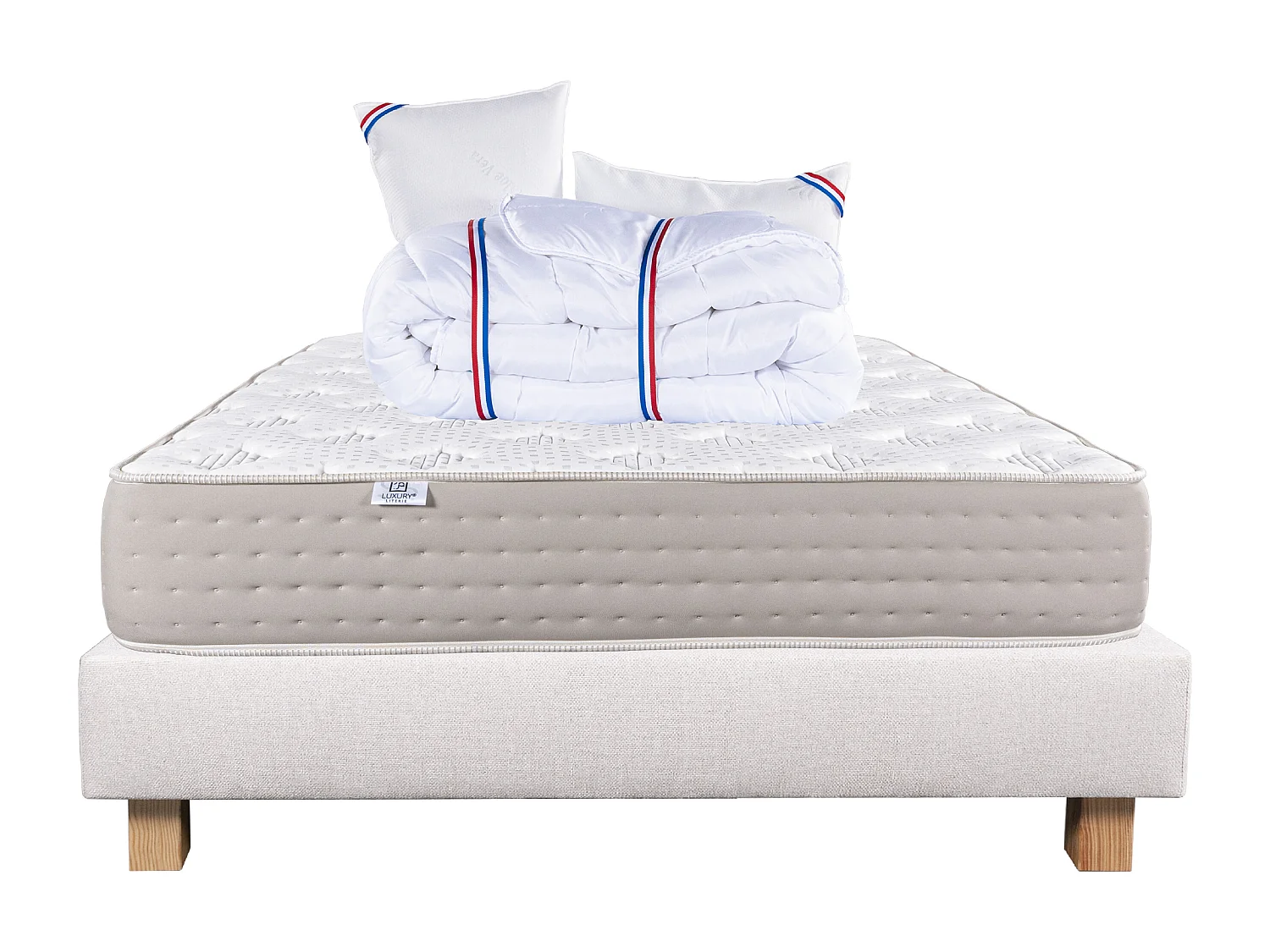 Ensemble Matelas 160x200 cm, Dreamlux, 26 cm + sommier beige + 2 oreillers + couette