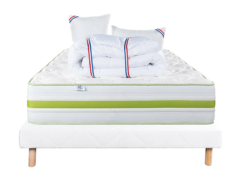 Ensemble Matelas 140x190 cm, Rêverie, 30 cm + sommier blanc + 2 oreillers + couette