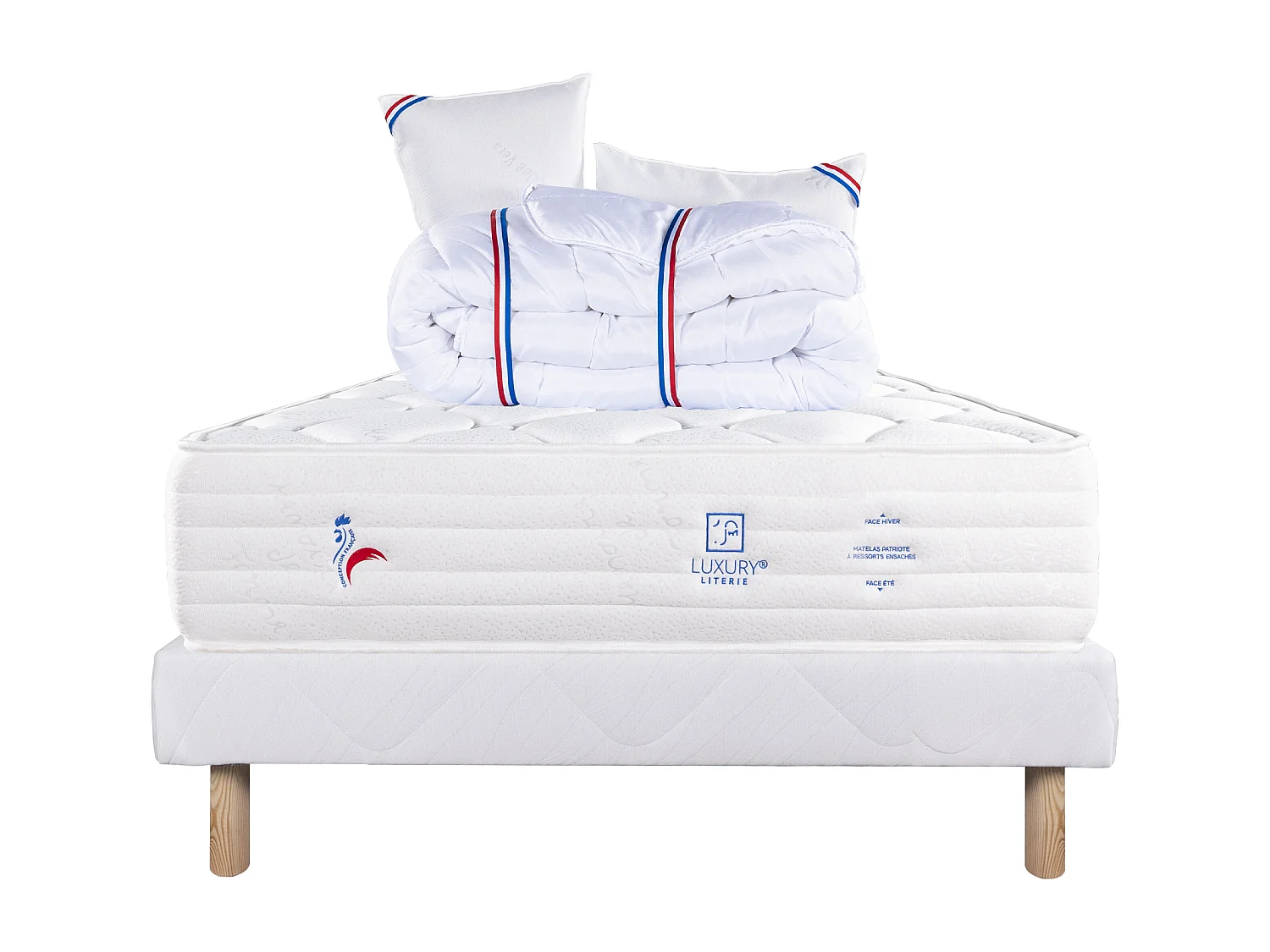 Ensemble Matelas 140x190 cm, Patriote Mousse, 27 cm + sommier blanc + 2 oreillers +couette