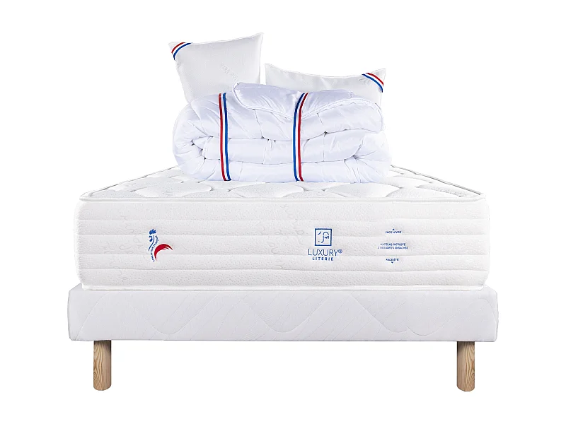 Ensemble Matelas 140x190 cm, Patriote Mousse, 27 cm + sommier blanc + 2 oreillers +couette