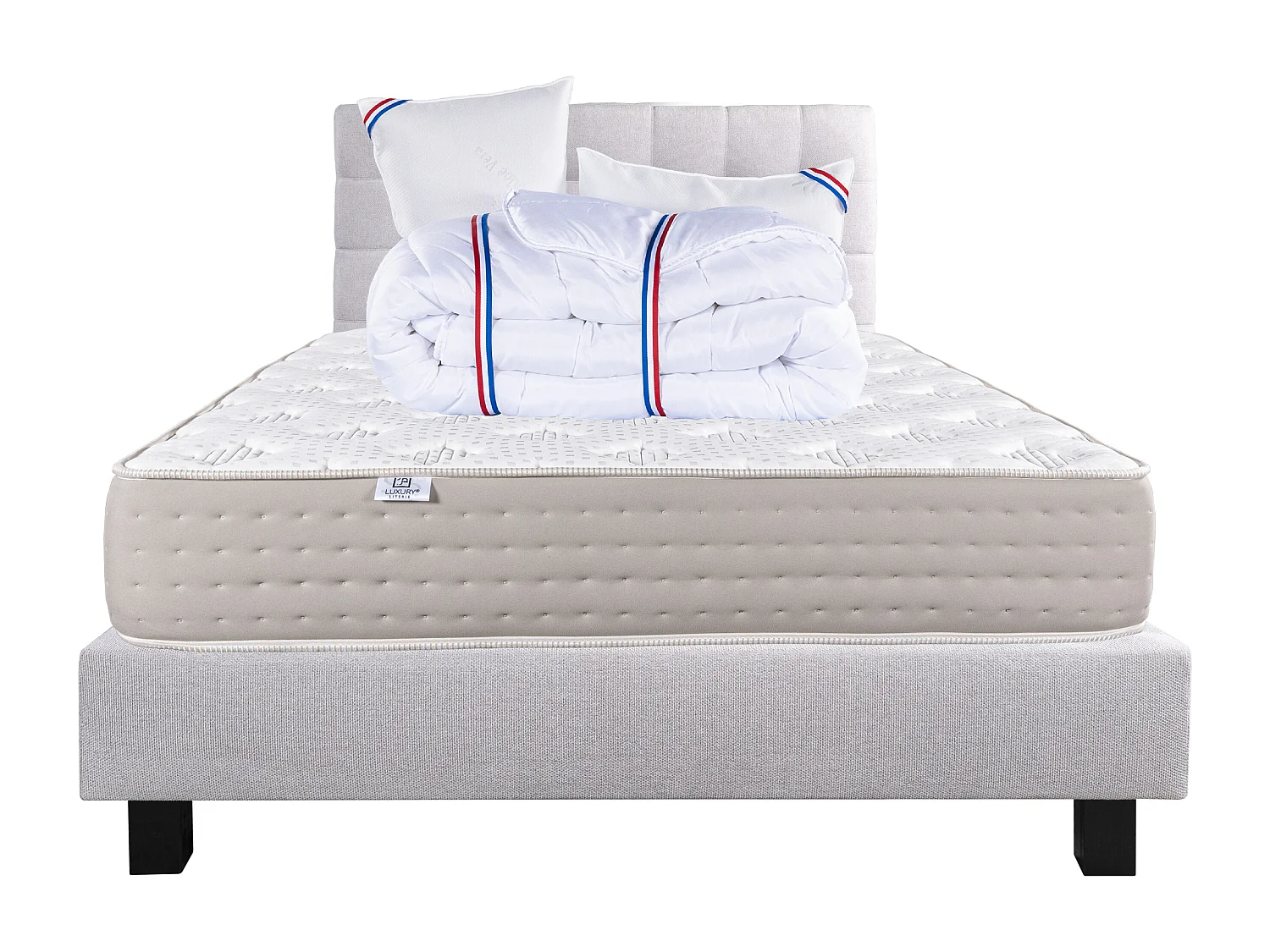 Ensemble Matelas 160x200 cm, Dreamlux, 26 cm + sommier gris + 2 oreillers + couette + TDL