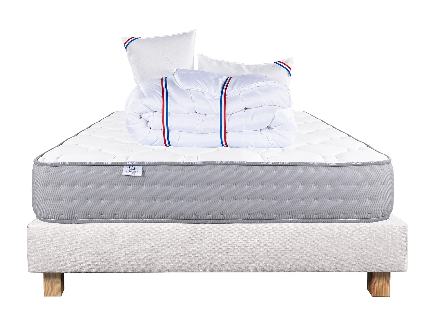 Ensemble Matelas 160x200 cm, Zen, 20 cm + sommier beige + 2 oreillers + couette
