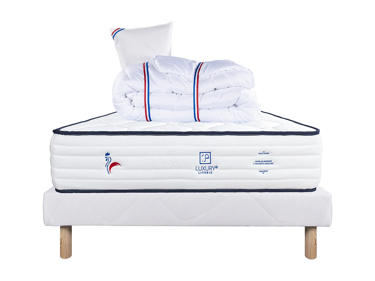 Ensemble Matelas 90x190 cm, Patriote, 27 cm + sommier blanc + oreiller + couette