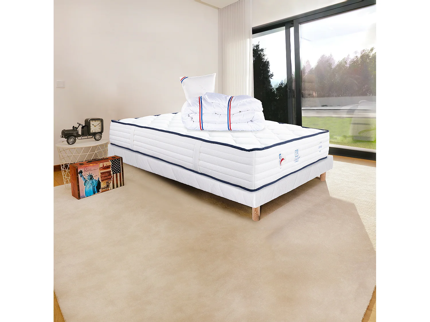 Ensemble Matelas 90x190 cm, Patriote, 27 cm + sommier blanc + oreiller + couette