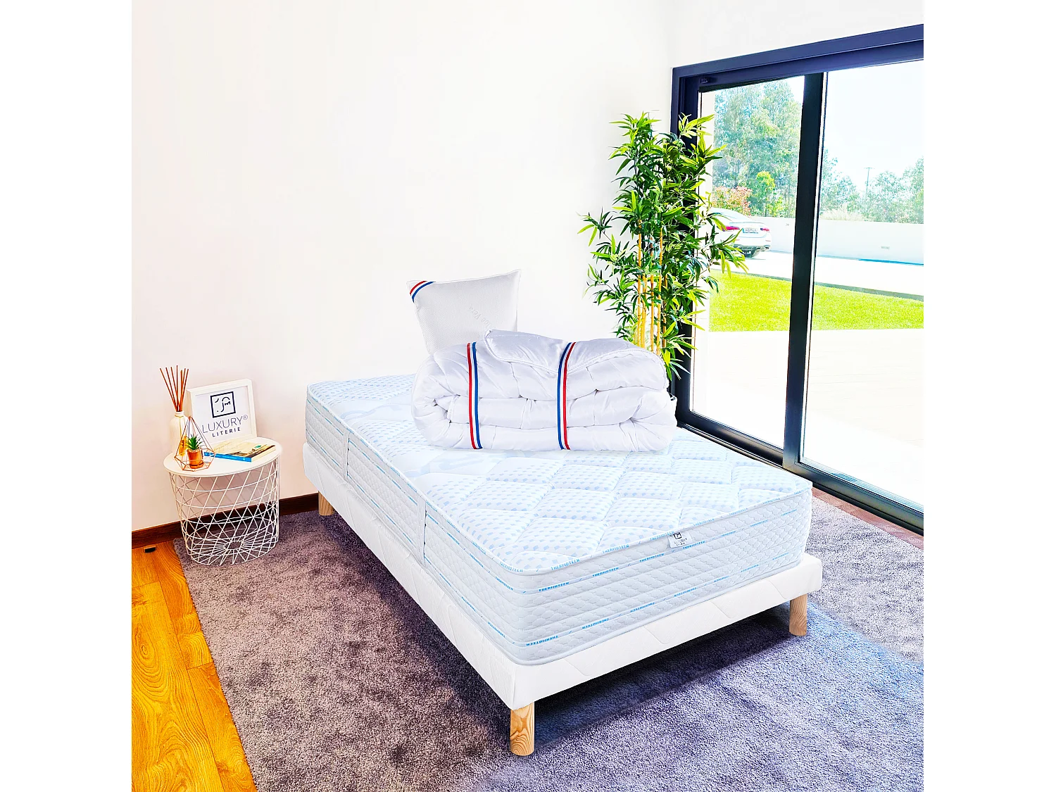 Ensemble Matelas 90x190 cm, Thermotec, 24 cm + sommier blanc + oreiller + couette