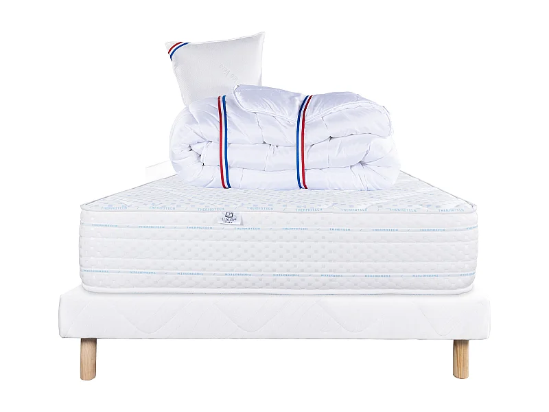 Ensemble Matelas 90x190 cm, Thermotec, 24 cm + sommier blanc + oreiller + couette
