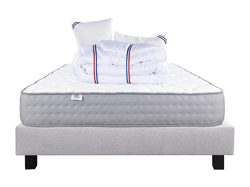 Ensemble Matelas 160x200 cm, Zen, 20 cm + sommier gris + 2 oreillers + couette