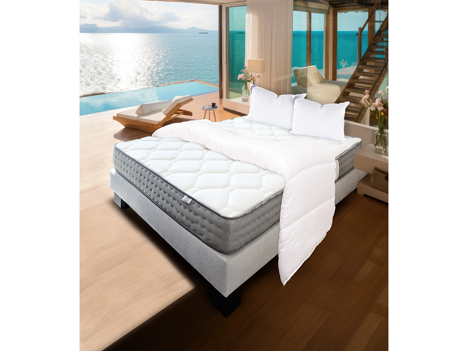 Ensemble Matelas 160x200 cm, Zen, 20 cm + sommier gris + 2 oreillers + couette