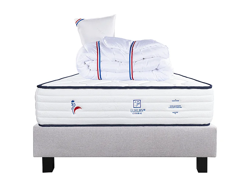 Ensemble Matelas 90x190 cm, Patriote, 27 cm + sommier gris + oreiller + couette