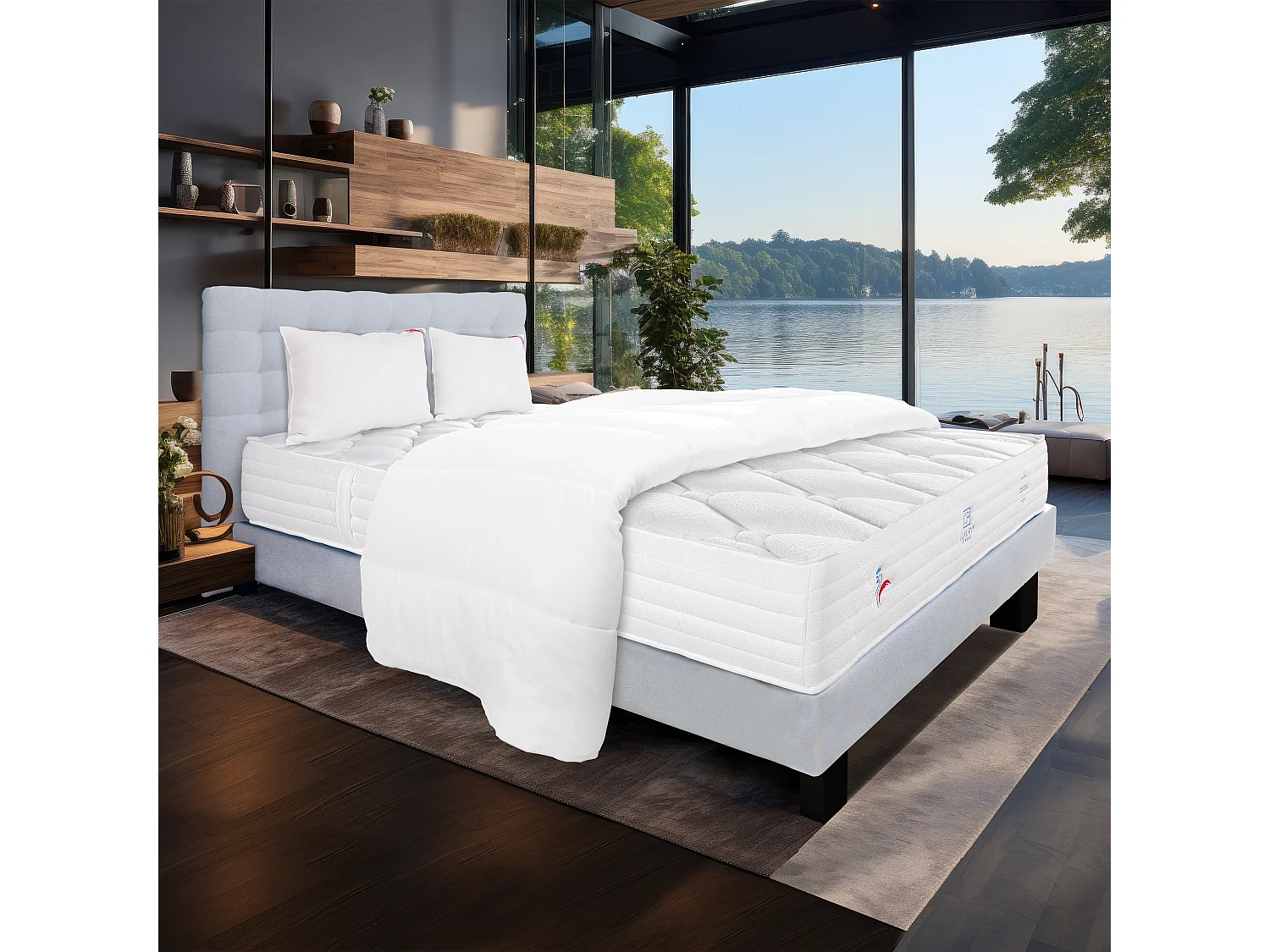 Ensemble Matelas 140x200 cm, Patriote Mousse, 27 cm+sommier gris+2 oreillers+couette+TDL