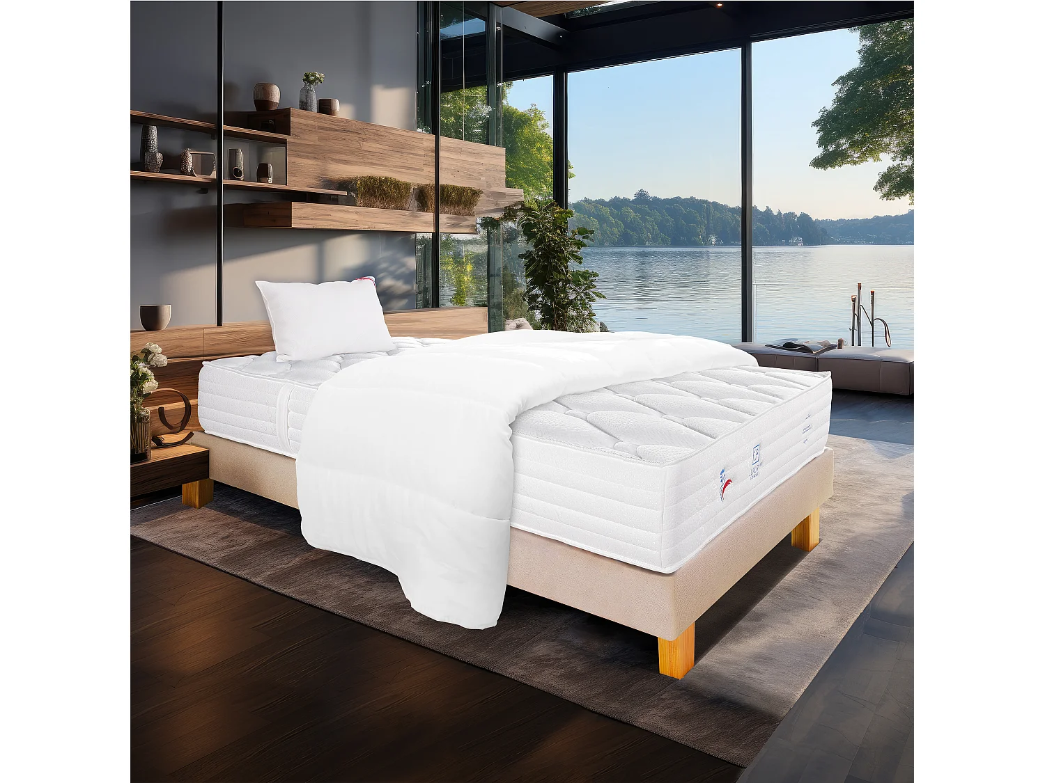Ensemble Matelas 90x190 cm, Patriote Mousse, 27 cm + sommier beige + oreiller + couette