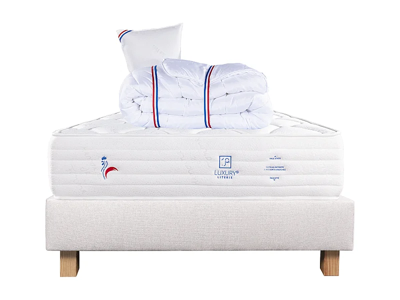 Ensemble Matelas 90x190 cm, Patriote Mousse, 27 cm + sommier beige + oreiller + couette