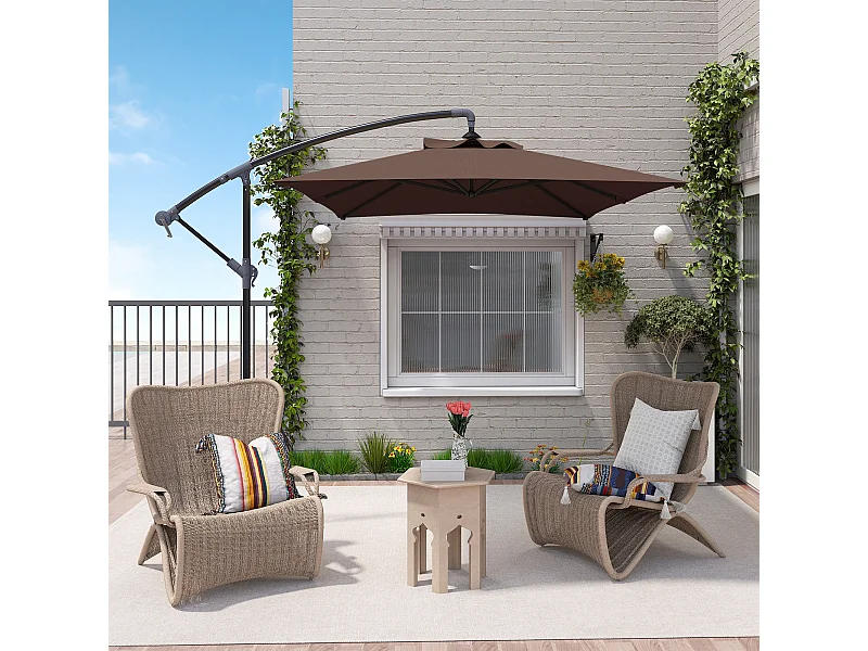 Parasol déporté rectangulaire dim. 294L x 193l x 250H cm pied en croix kaki