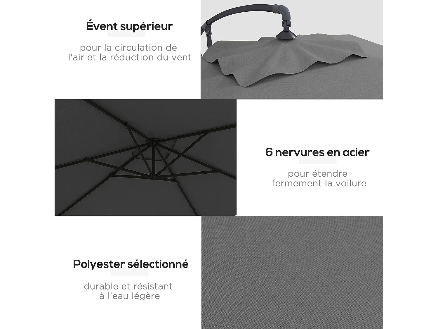 Parasol déporté rectangulaire dim. 294L x 193l x 250H cm pied en croix gris