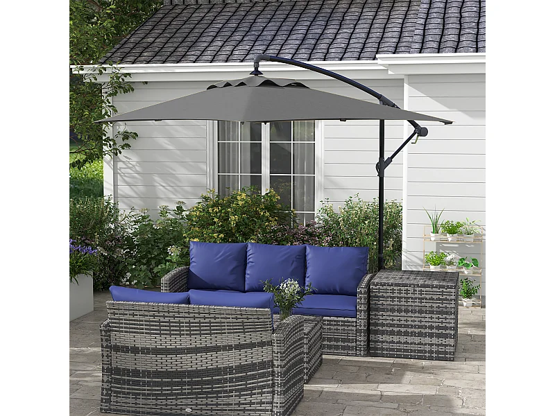Parasol déporté rectangulaire dim. 294L x 193l x 250H cm pied en croix gris