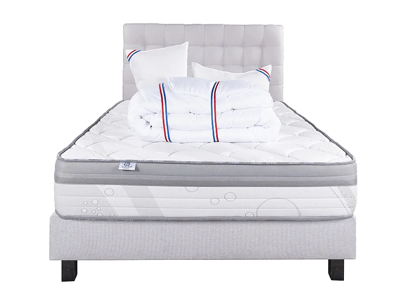 Ensemble Matelas 160x200 cm, Relaxation, 26 cm + sommier gris + 2 oreillers + couette +TDL