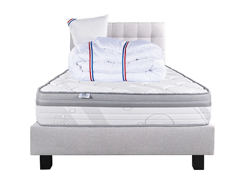 Ensemble Matelas 90x190 cm, Relaxation, 26 cm + sommier gris + oreiller + couette + TDL