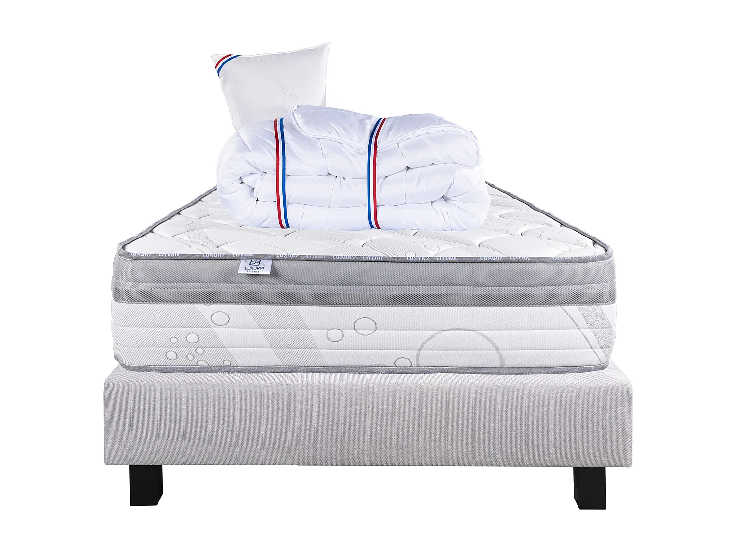 Ensemble Matelas 90x190 cm, Relaxation, 26 cm + sommier gris + oreiller + couette
