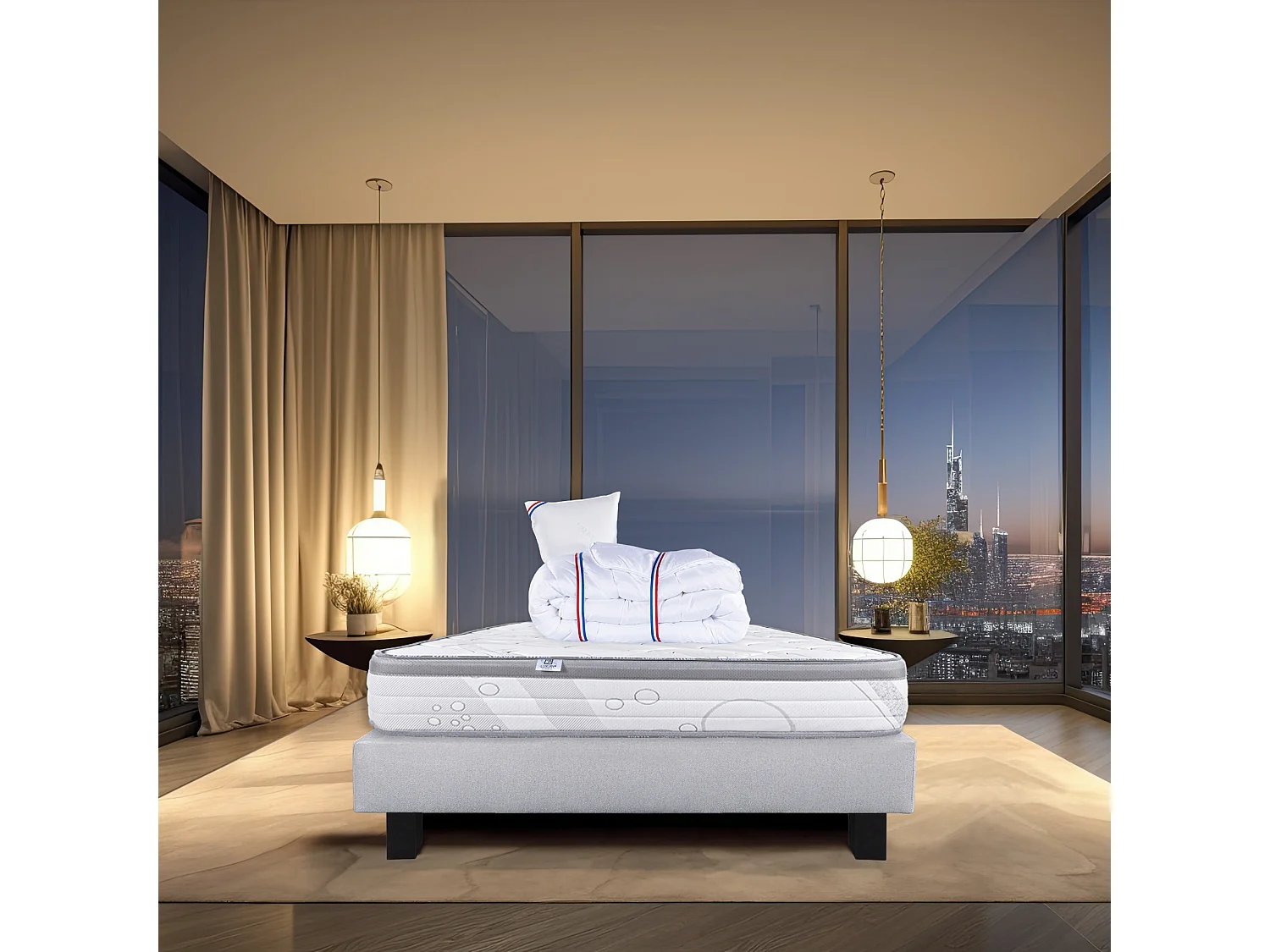 Ensemble Matelas 90x190 cm, Relaxation, 26 cm + sommier gris + oreiller + couette