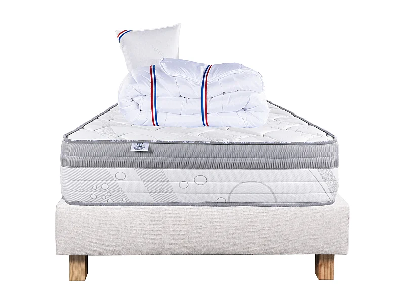 Ensemble Matelas 90x190 cm, Relaxation, 26 cm + sommier beige + oreiller + couette